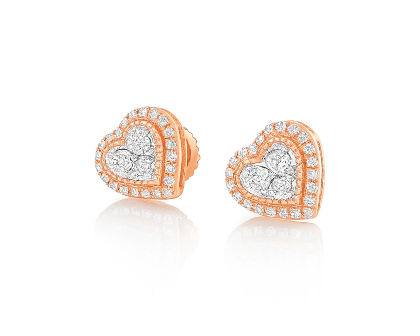 10K Gold Diamond Heart Halo Stud Earrings with Cluster Center 0.33 CT – lifestyle 3518