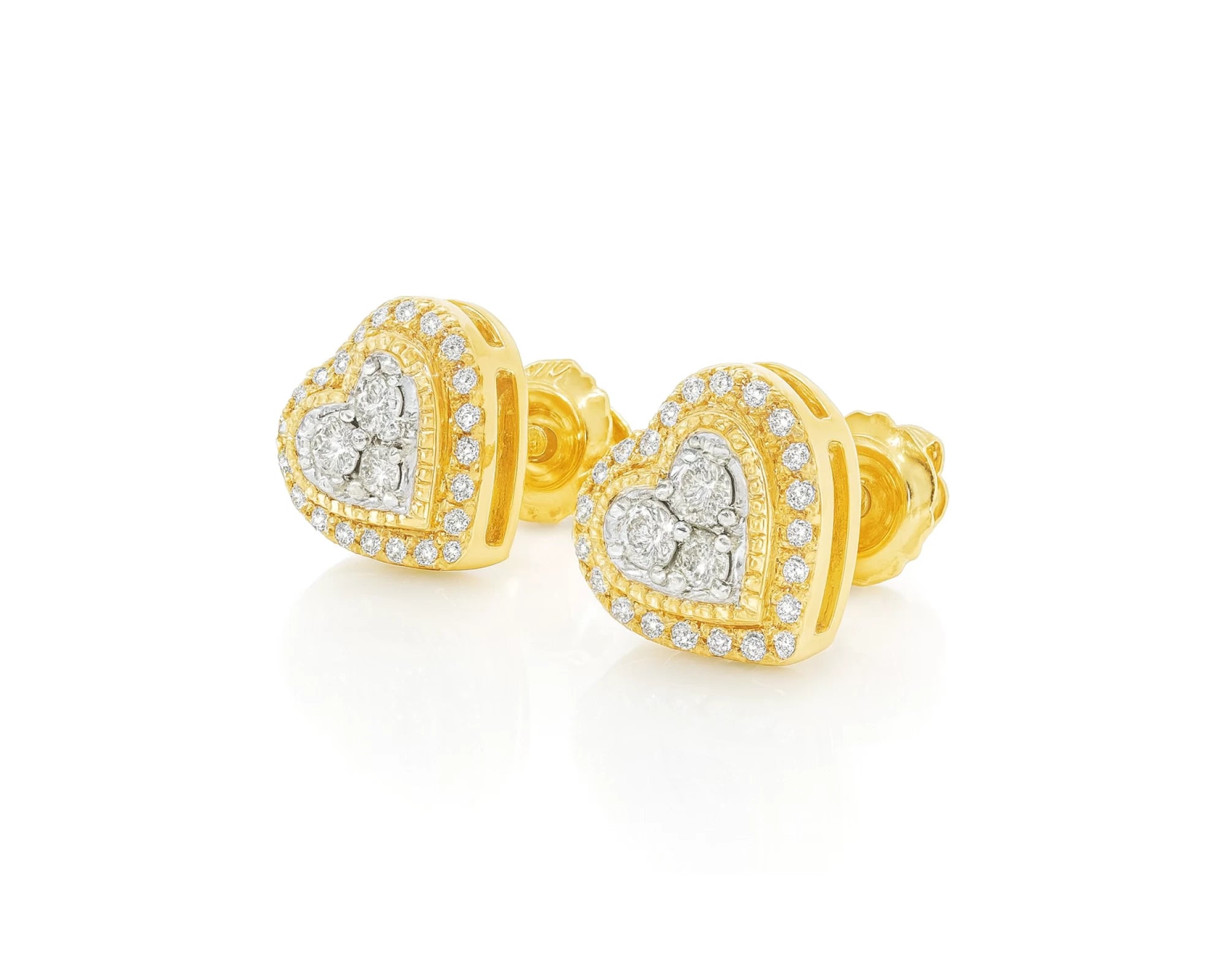 10K Gold Diamond Heart Halo Stud Earrings with Cluster Center 0.33 CT – lifestyle 3520