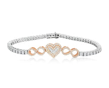 10K Gold Diamond Heart Infinity Tennis Bracelet 2.15ct