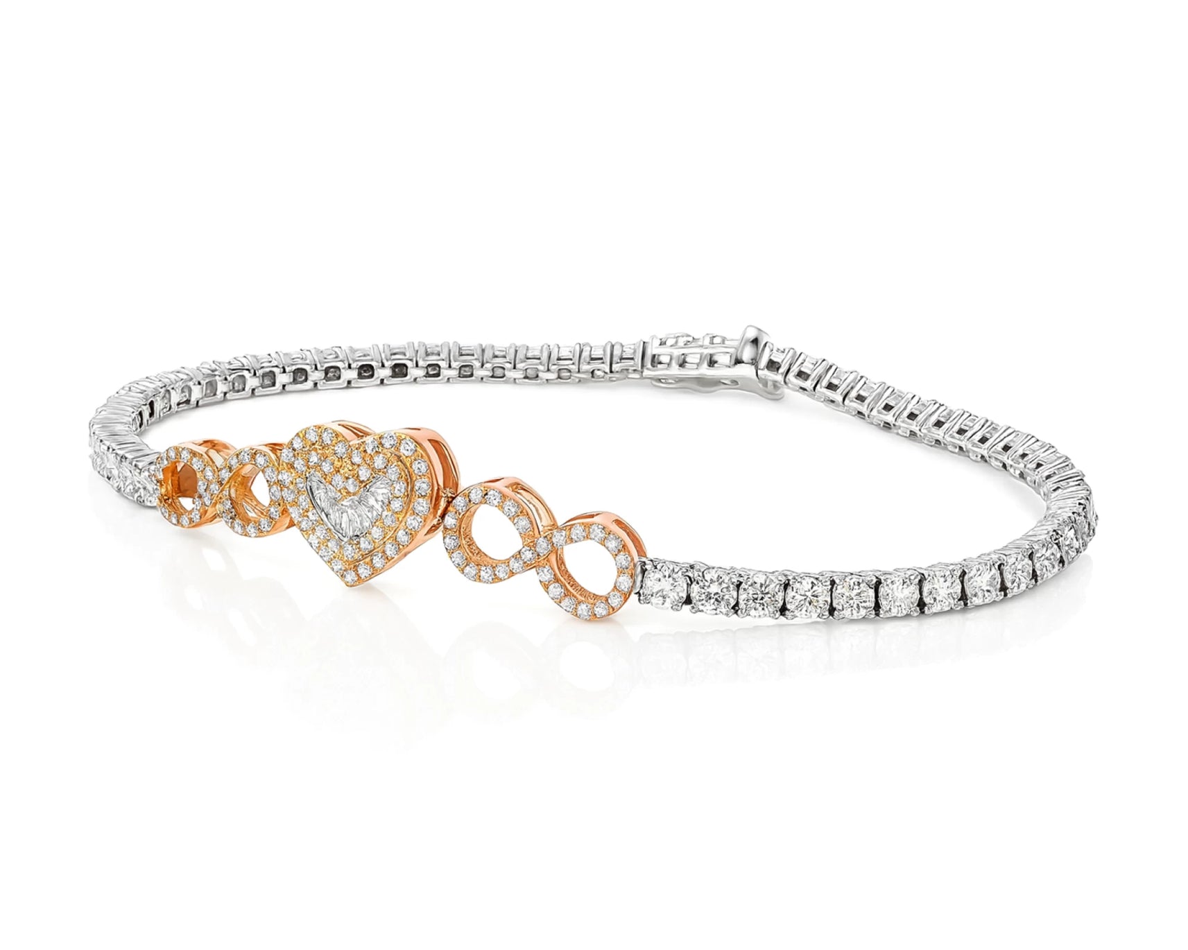 10K Gold Diamond Heart Infinity Tennis Bracelet 2.15ct – lifestyle 4294