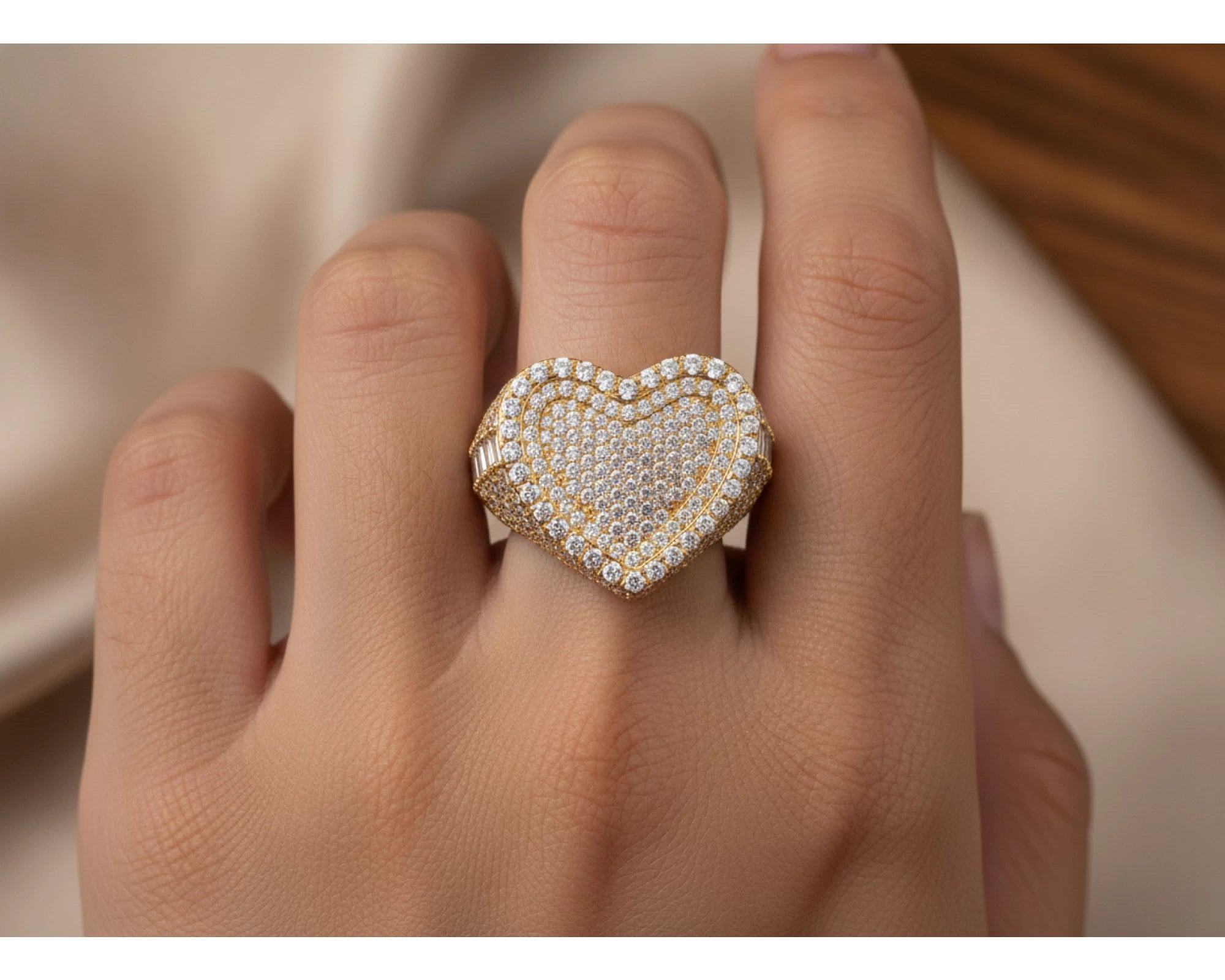 10k Gold Diamond Heart Ring with Pavé Round Accents 2.18ct – lifestyle 1261