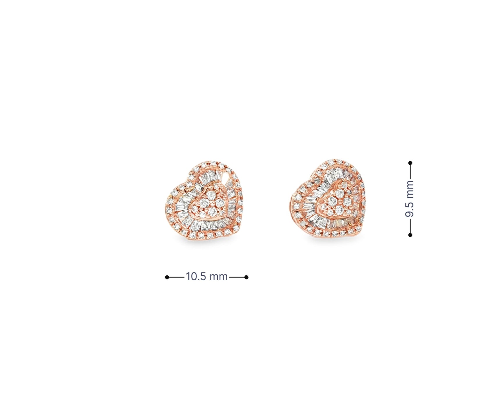 10k Gold Diamond Heart - Shaped Earrings with Round & Baguette Accents 0.60ct - AVI THE JEWELER