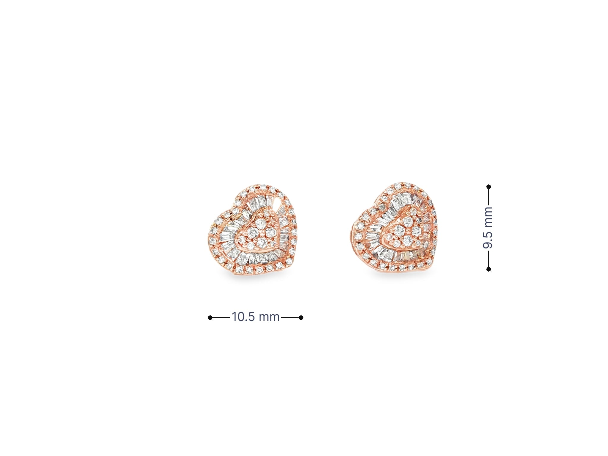 10k Gold Diamond Heart - Shaped Earrings with Round & Baguette Accents 0.60ct - AVI THE JEWELER