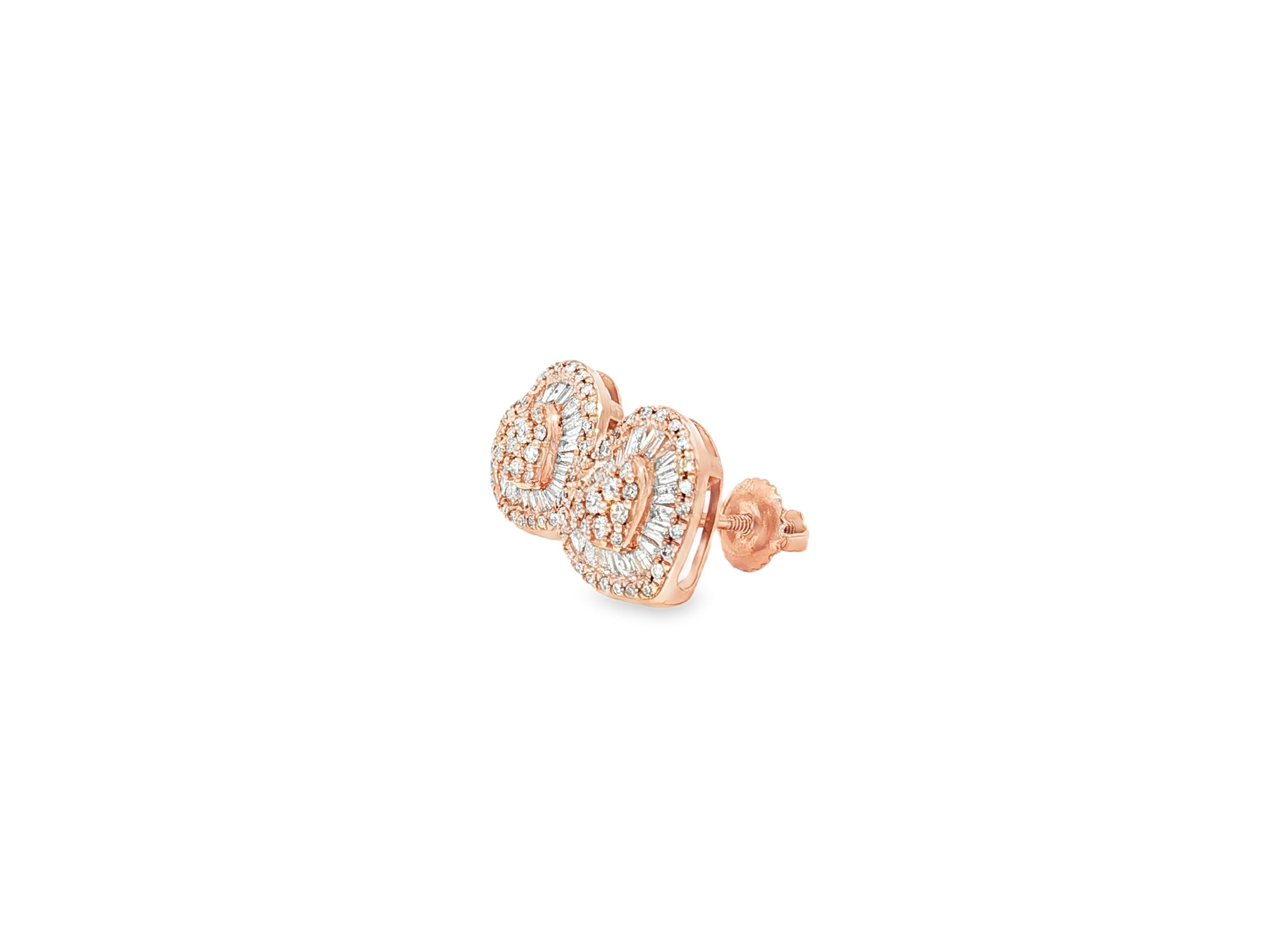 10k Gold Diamond Heart - Shaped Earrings with Round & Baguette Accents 0.60ct - AVI THE JEWELER