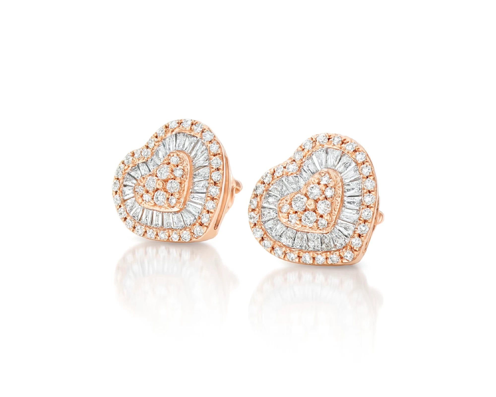 10k Gold Diamond Heart-Shaped Earrings with Round & Baguette Accents 0.60ct – lifestyle 3801