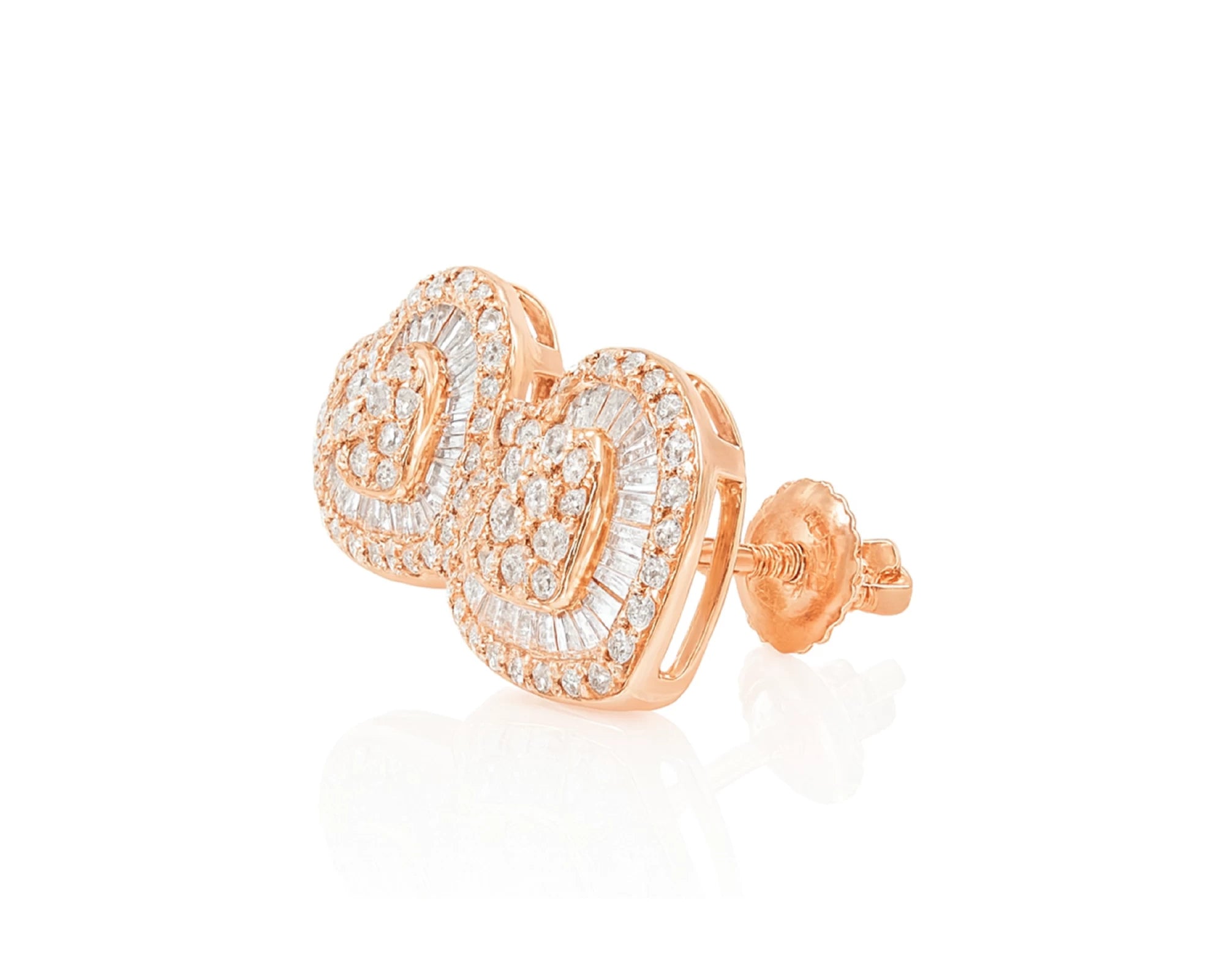 10k Gold Diamond Heart-Shaped Earrings with Round & Baguette Accents 0.60ct – lifestyle 3802