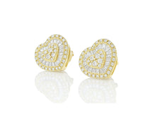 10k Gold Diamond Heart-Shaped Earrings with Round & Baguette Accents 0.60ct