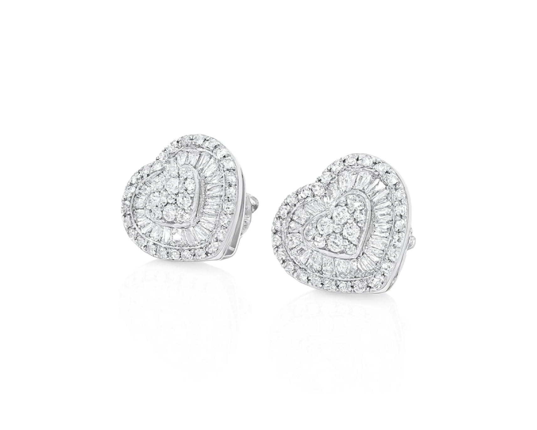 10k Gold Diamond Heart-Shaped Earrings with Round & Baguette Accents 0.60ct – lifestyle 3805