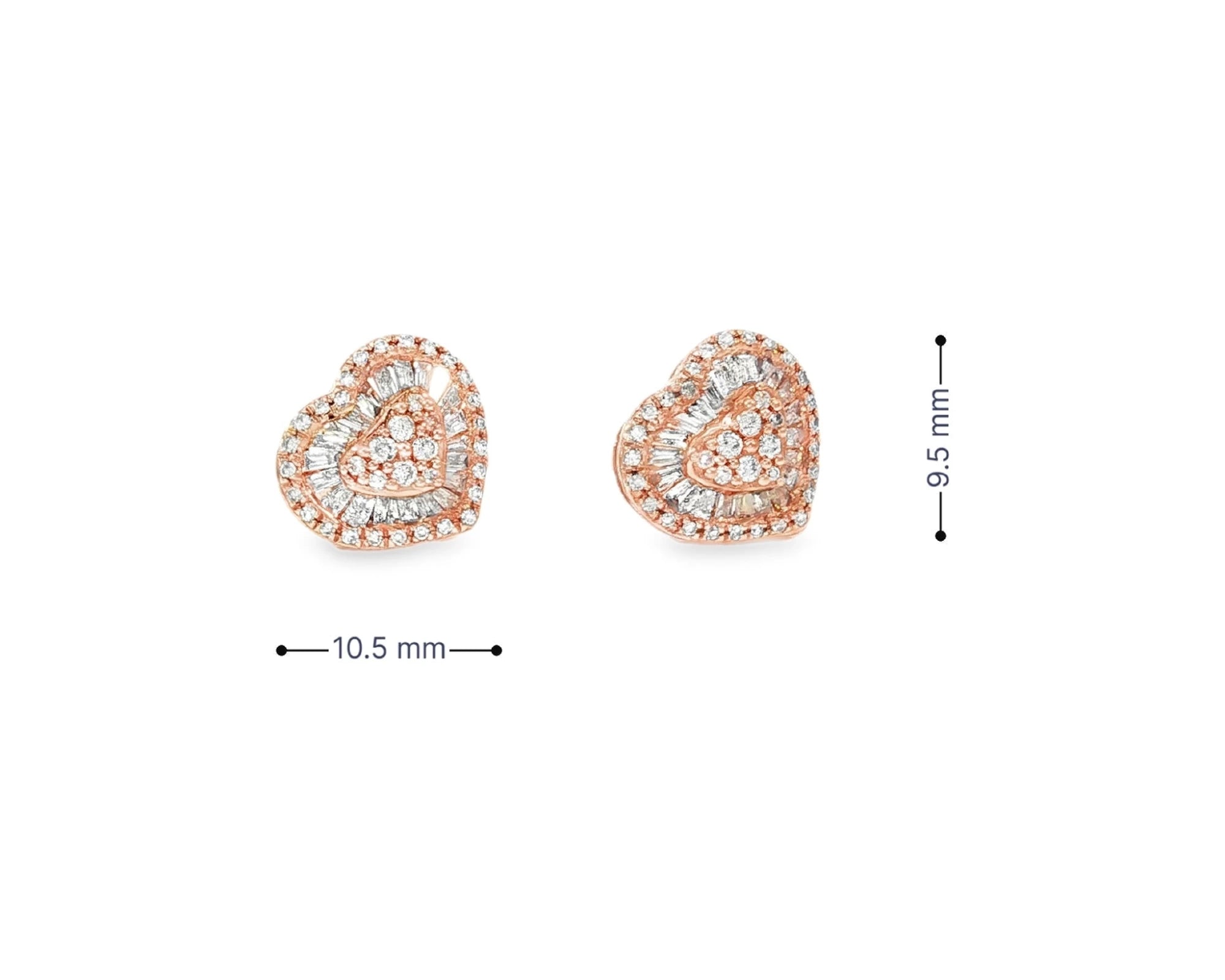 10k Gold Diamond Heart-Shaped Earrings with Round & Baguette Accents 0.60ct – view 7