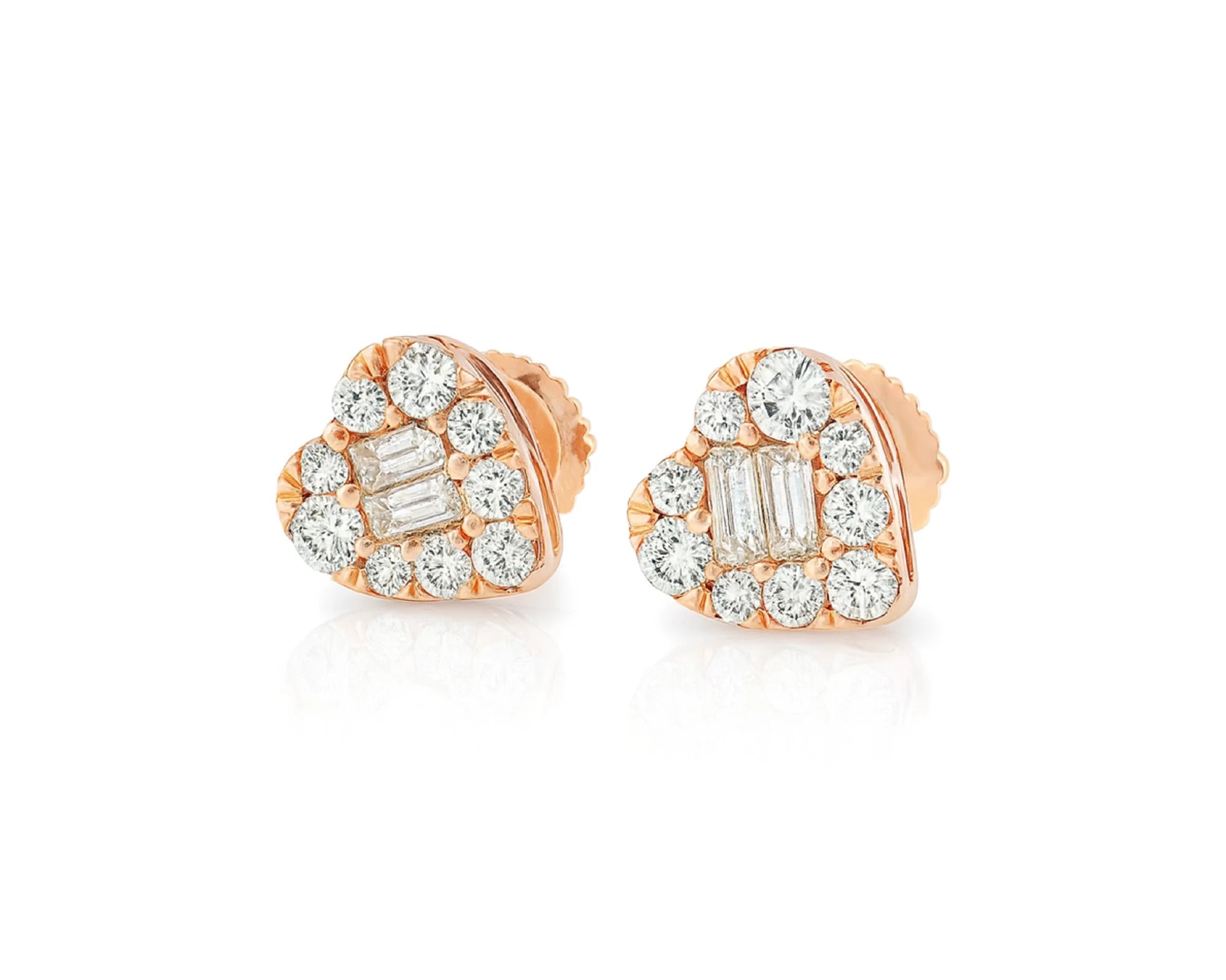 10k Gold Diamond Heart-Shaped Earrings with Round & Baguette Cluster Design 0.70ct – lifestyle 3866