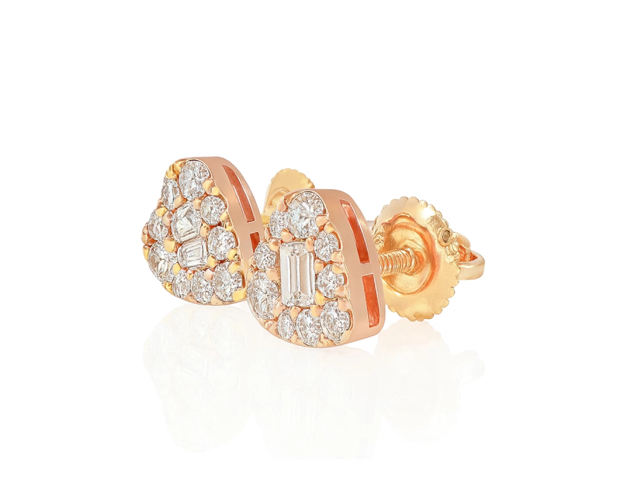 10k Gold Diamond Heart-Shaped Earrings with Round & Baguette Cluster Design 0.70ct – lifestyle 3867
