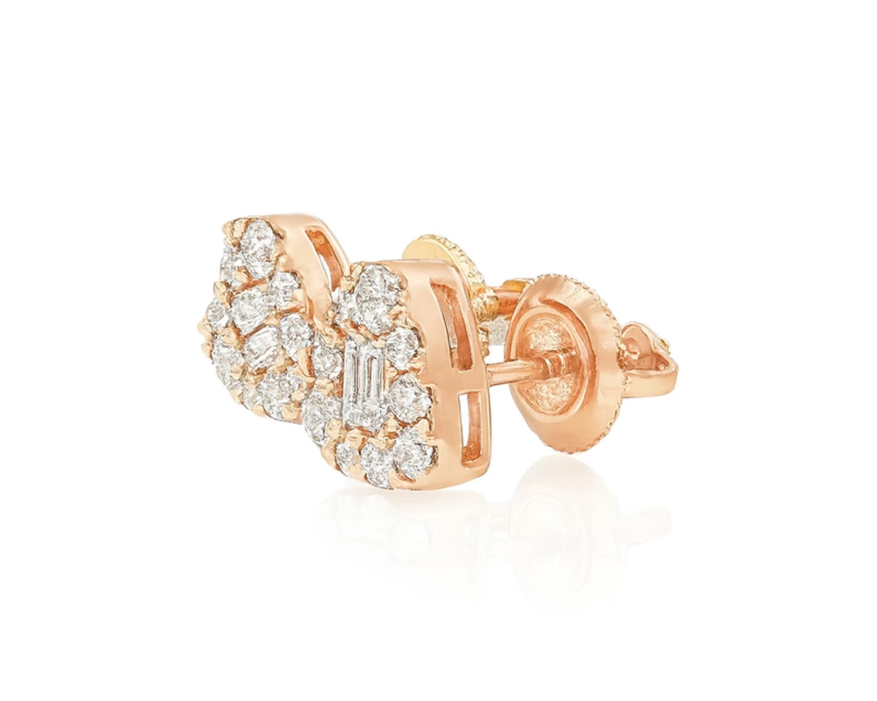10k Gold Diamond Heart-Shaped Earrings with Round & Baguette Cluster Design 0.70ct – lifestyle 3868