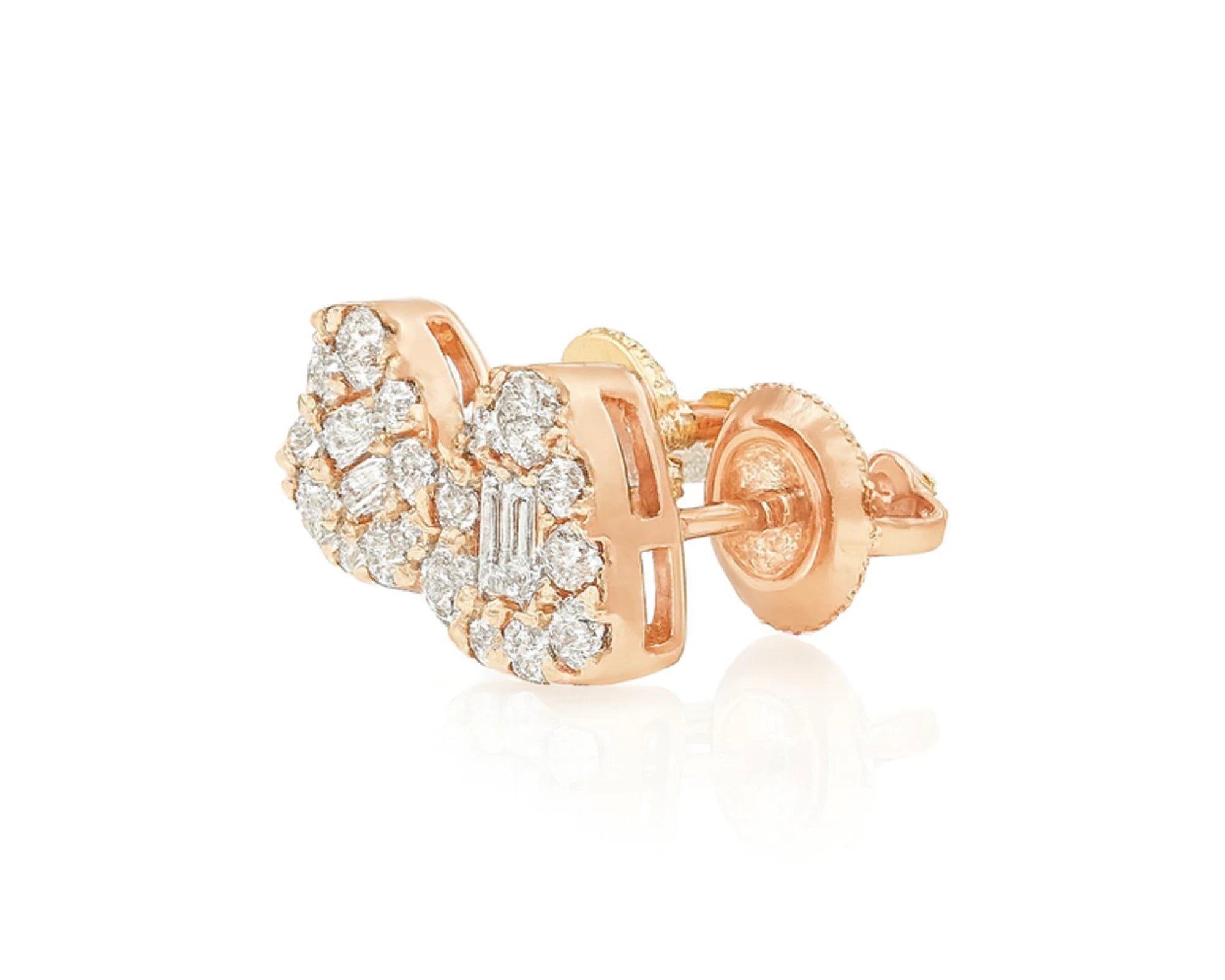 10k Gold Diamond Heart-Shaped Earrings with Round & Baguette Cluster Design 0.70ct – lifestyle 3868