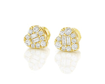 10k Gold Diamond Heart-Shaped Earrings with Round & Baguette Cluster Design 0.70ct