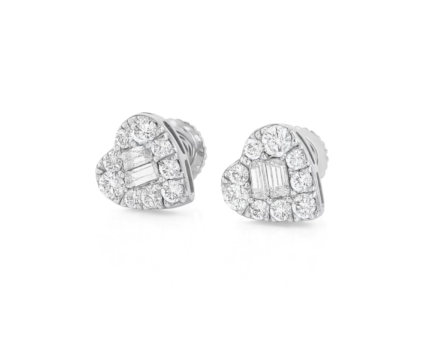 10k Gold Diamond Heart-Shaped Earrings with Round & Baguette Cluster Design 0.70ct – lifestyle 3870