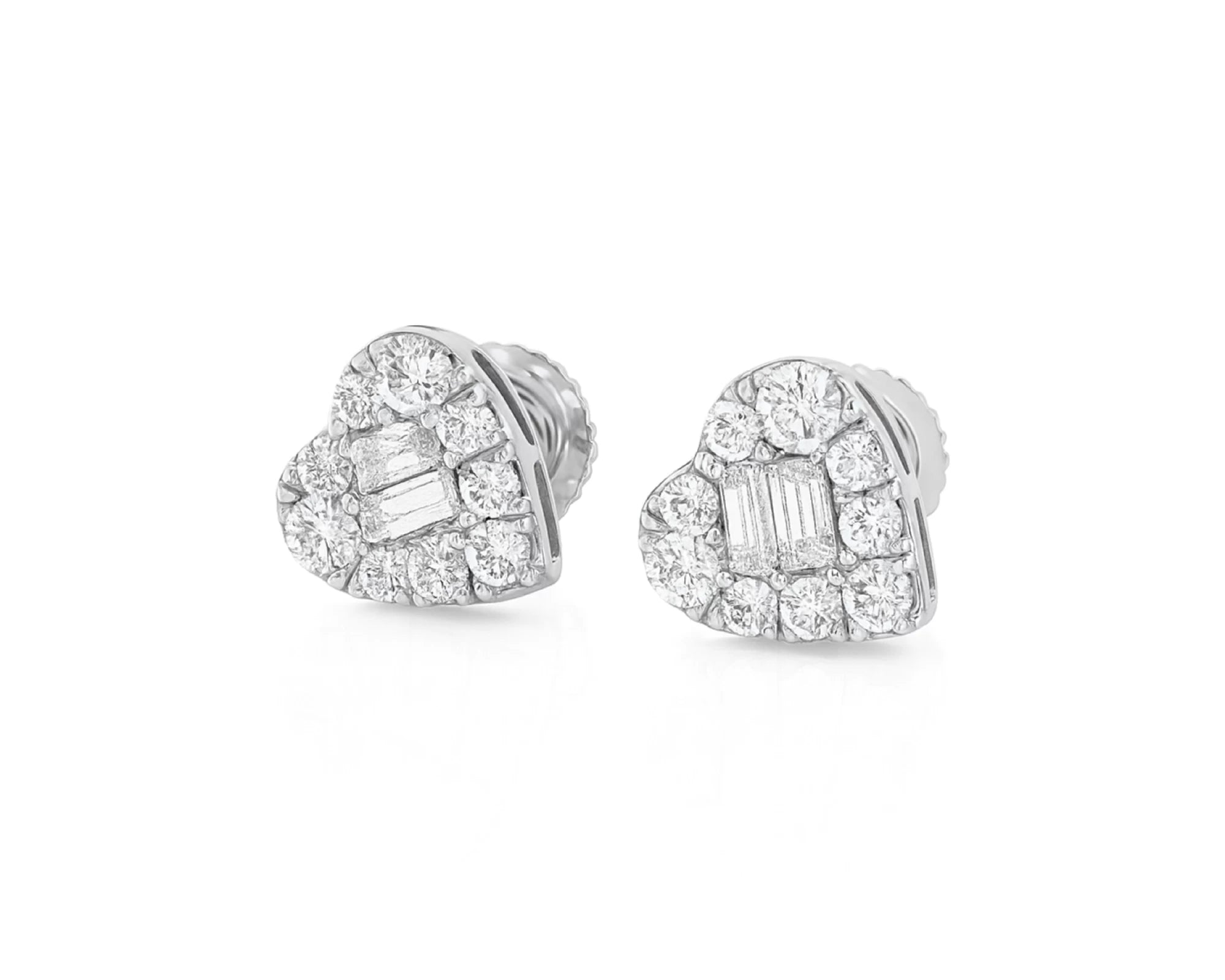 10k Gold Diamond Heart-Shaped Earrings with Round & Baguette Cluster Design 0.70ct – lifestyle 3870