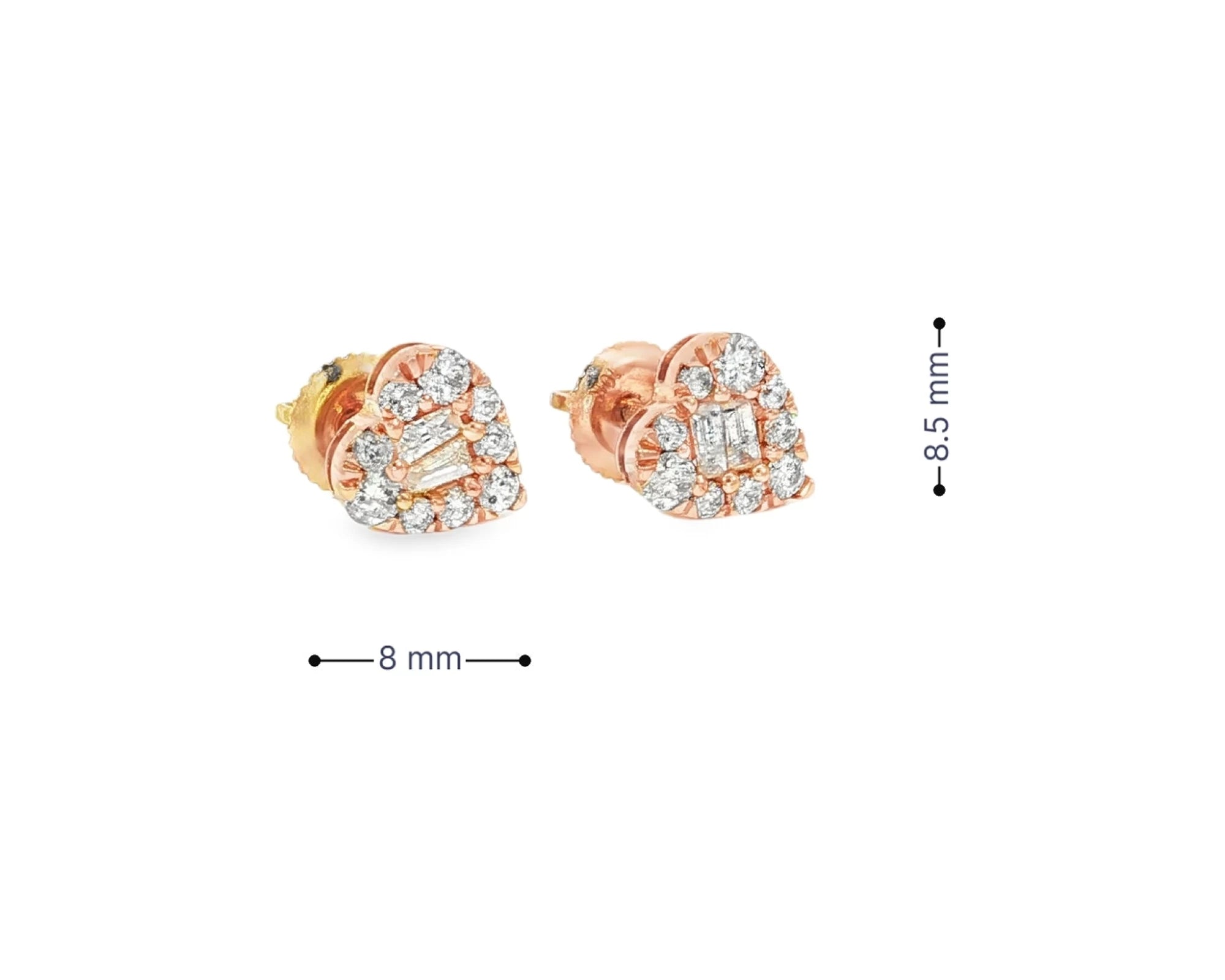 10k Gold Diamond Heart-Shaped Earrings with Round & Baguette Cluster Design 0.70ct – view 7