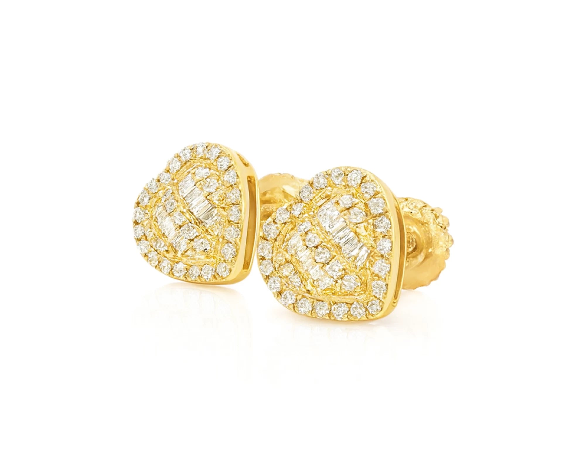 10k Gold Diamond Heart-Shaped Earrings with Round & Baguette-Cut Cluster Design 0.30ct – lifestyle 3853