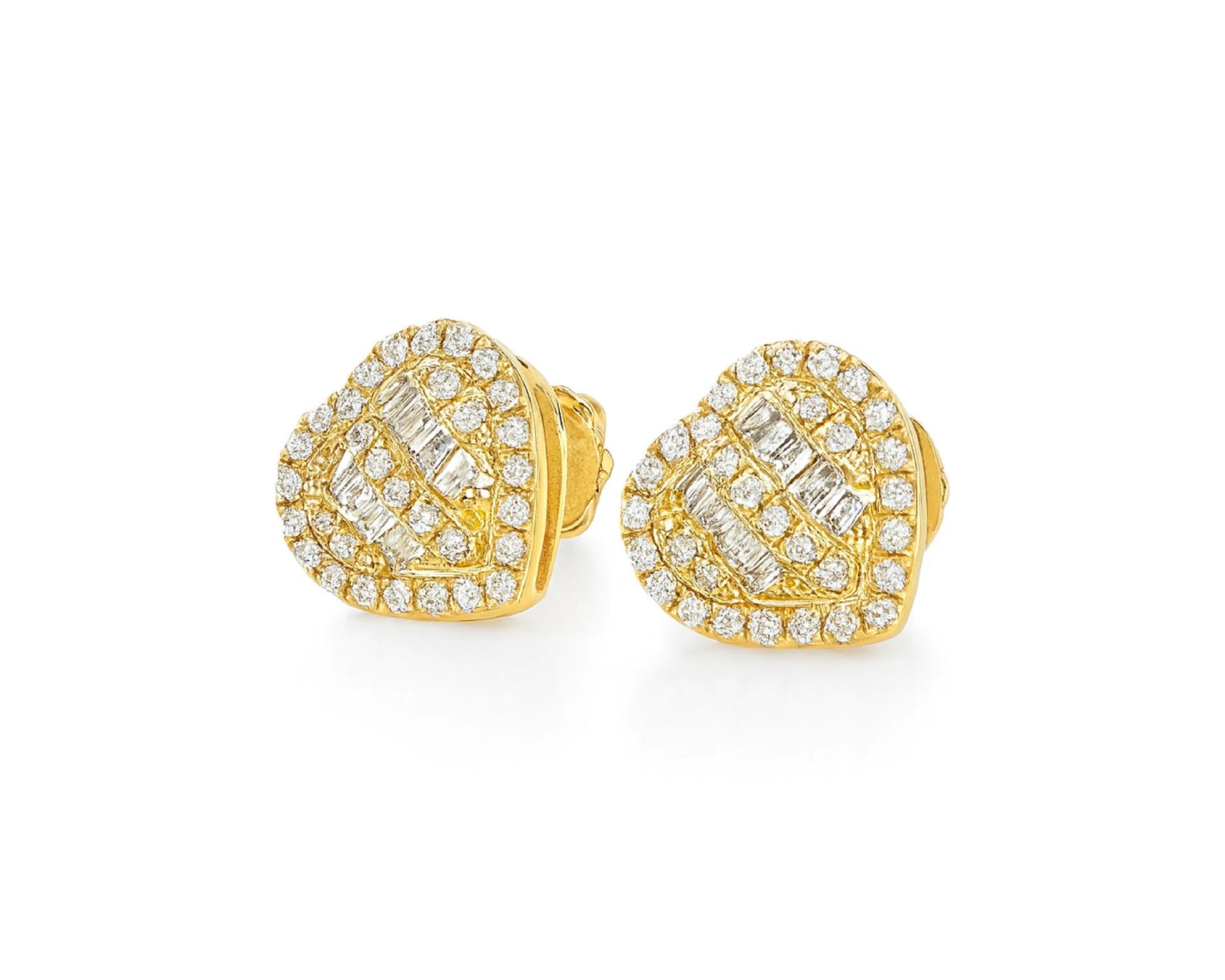 10k Gold Diamond Heart-Shaped Earrings with Round & Baguette-Cut Cluster Design 0.30ct – lifestyle 3854