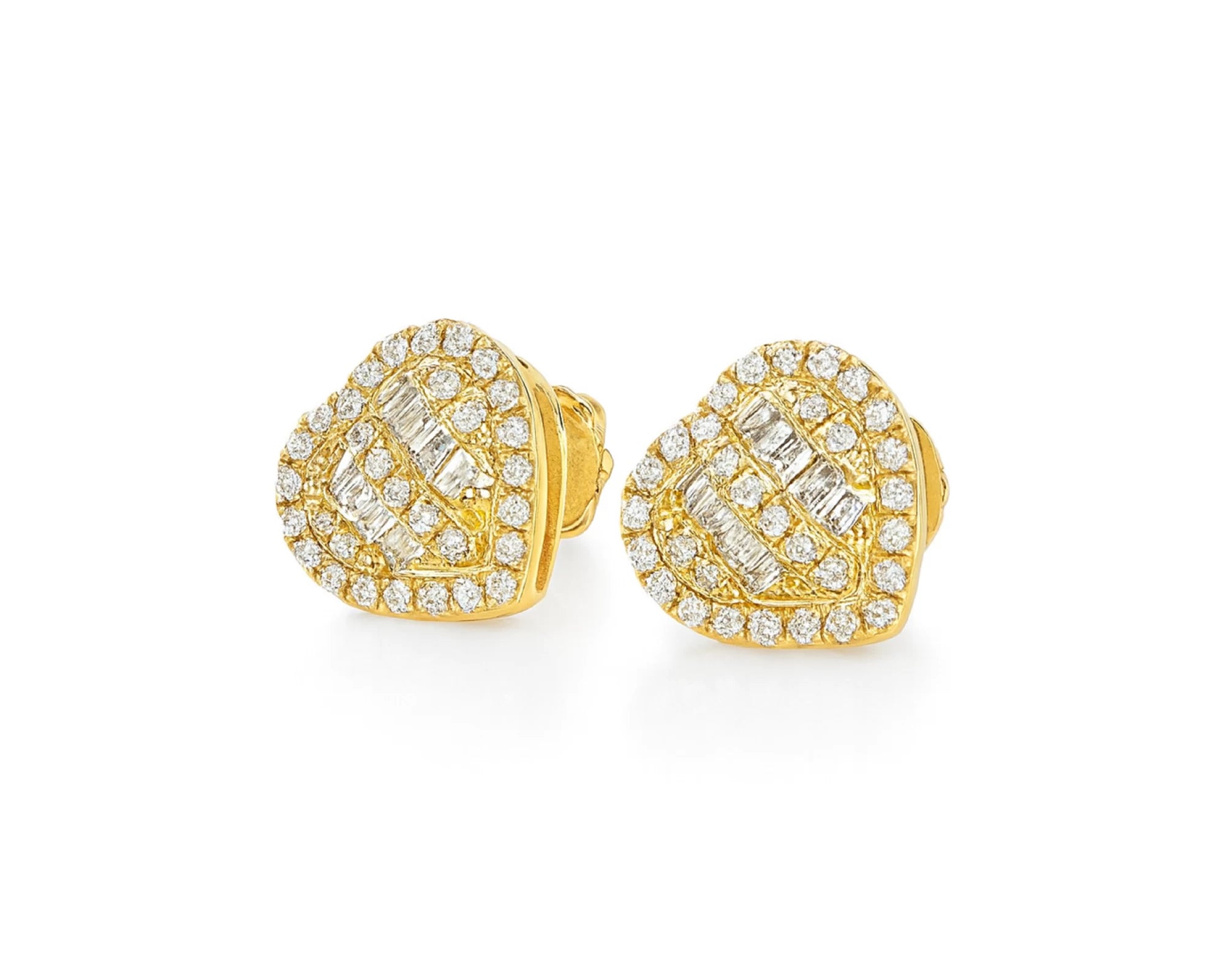 10k Gold Diamond Heart-Shaped Earrings with Round & Baguette-Cut Cluster Design 0.30ct – lifestyle 3854