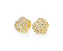 10k Gold Diamond Heart-Shaped Earrings with Round & Baguette-Cut Cluster Design 0.30ct