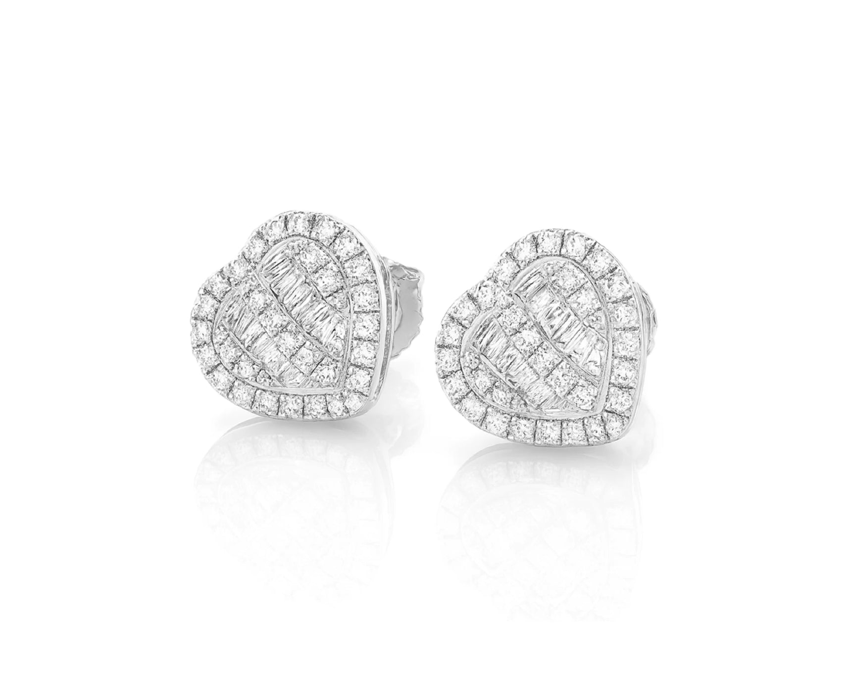 10k Gold Diamond Heart-Shaped Earrings with Round & Baguette-Cut Cluster Design 0.30ct – lifestyle 3857