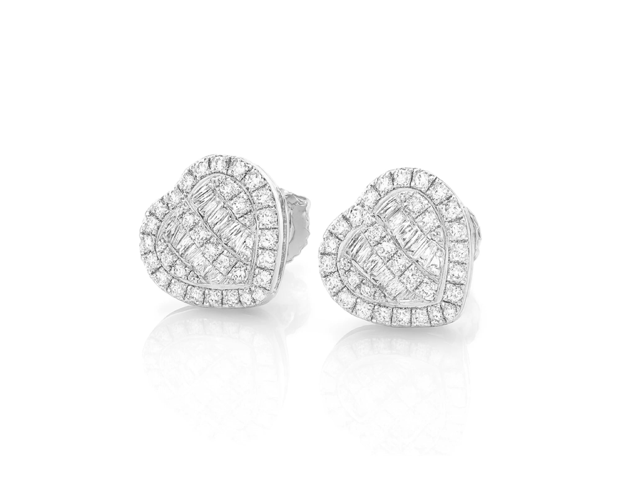10k Gold Diamond Heart-Shaped Earrings with Round & Baguette-Cut Cluster Design 0.30ct – lifestyle 3857