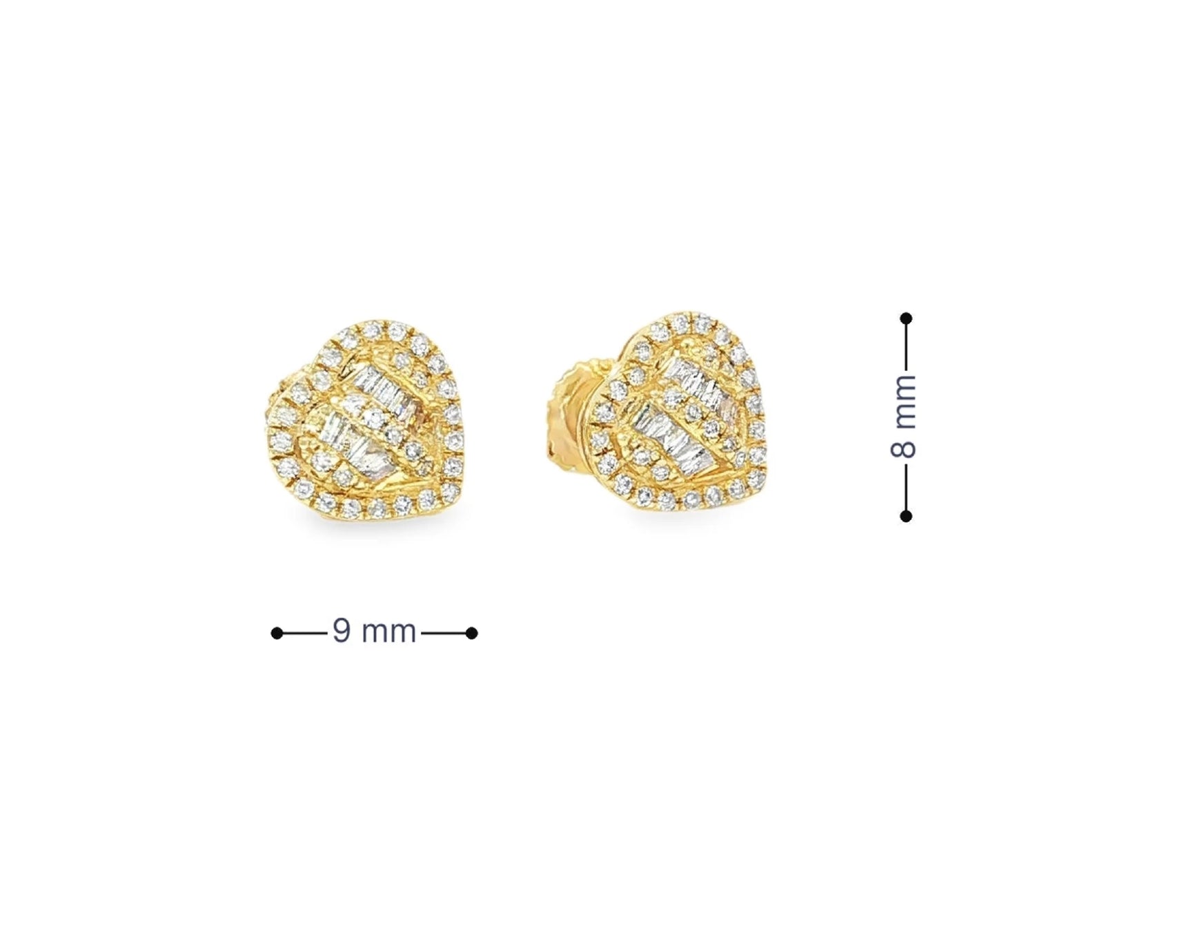 10k Gold Diamond Heart-Shaped Earrings with Round & Baguette-Cut Cluster Design 0.30ct – view 7