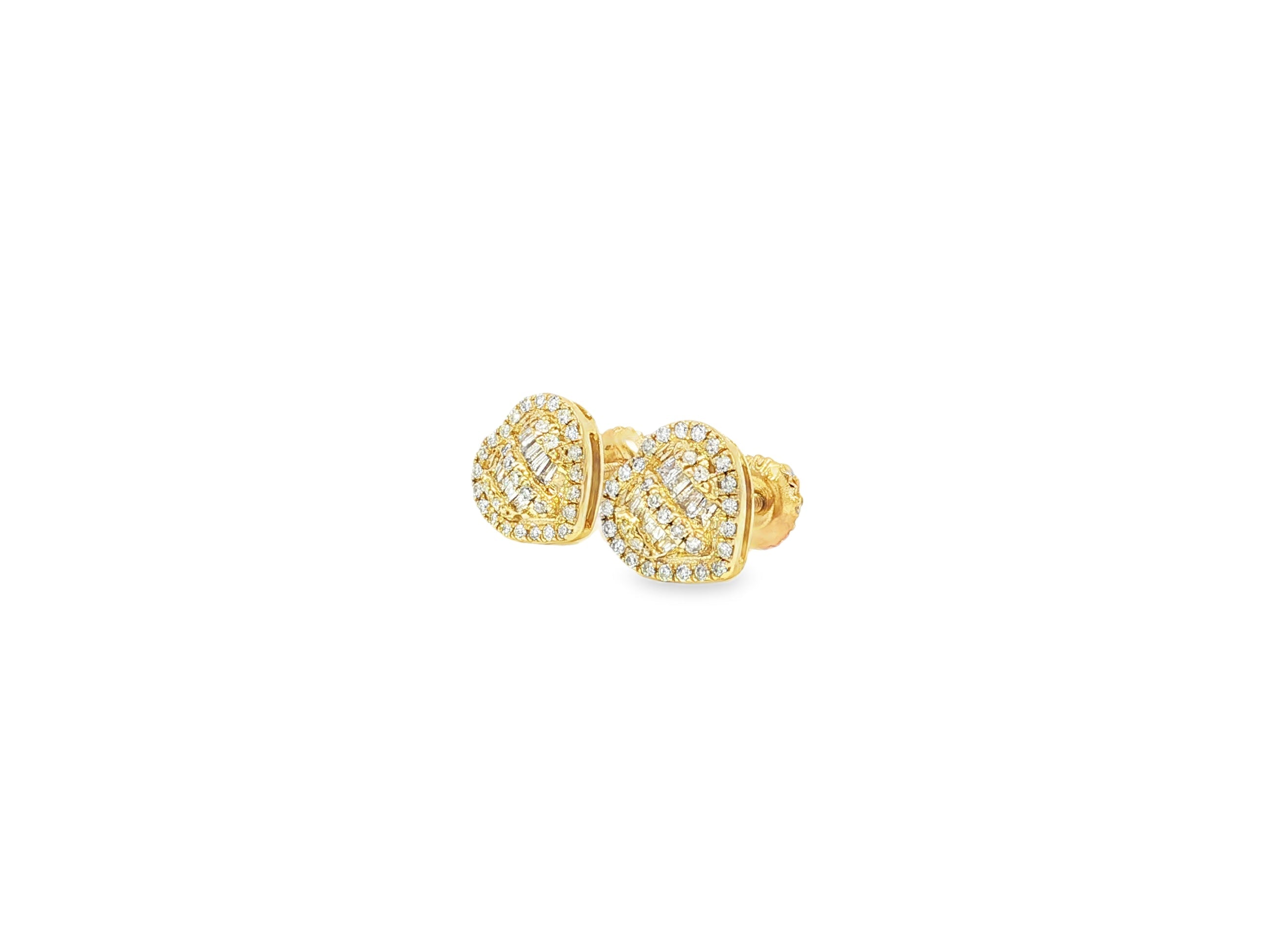10k Gold Diamond Heart - Shaped Earrings with Round & Baguette - Cut Cluster Design 0.30ct - AVI THE JEWELER