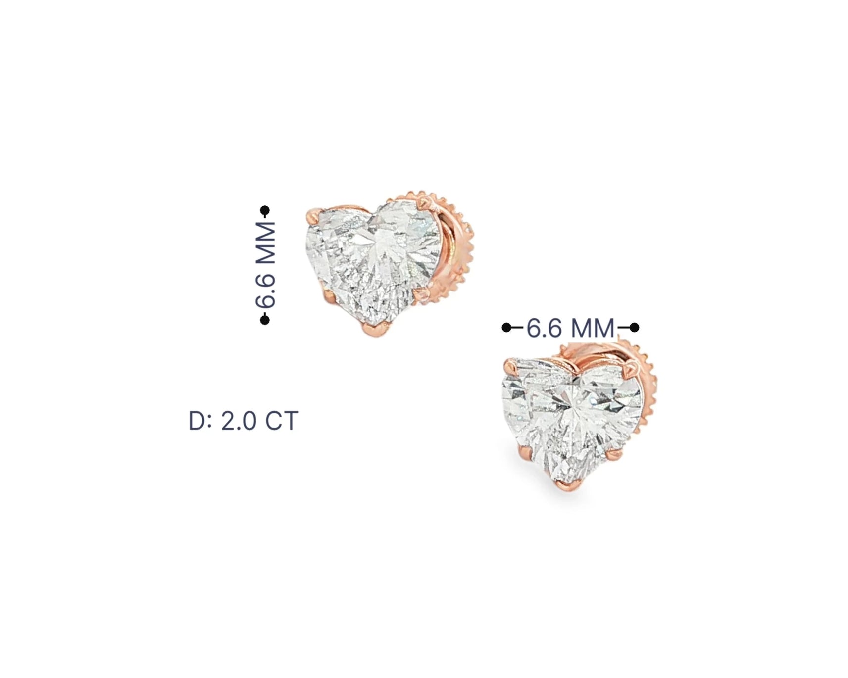 10k Gold Diamond Heart-Shaped Stud Earrings 2.0 CT – view 6