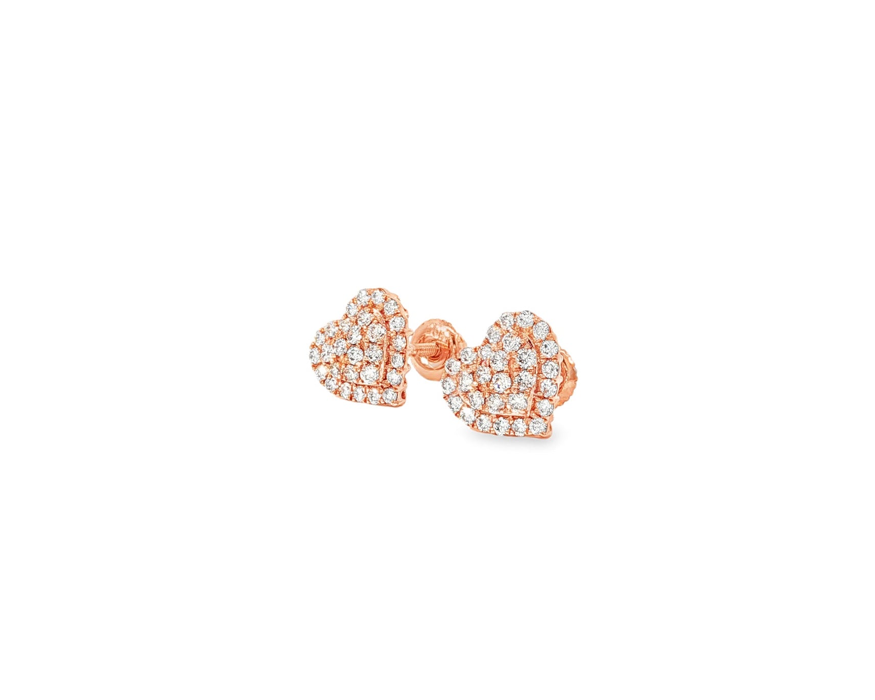 10k Gold Diamond Heart - Shaped Stud Earrings with Round Cut Pave Design 0.49ct - AVI THE JEWELER