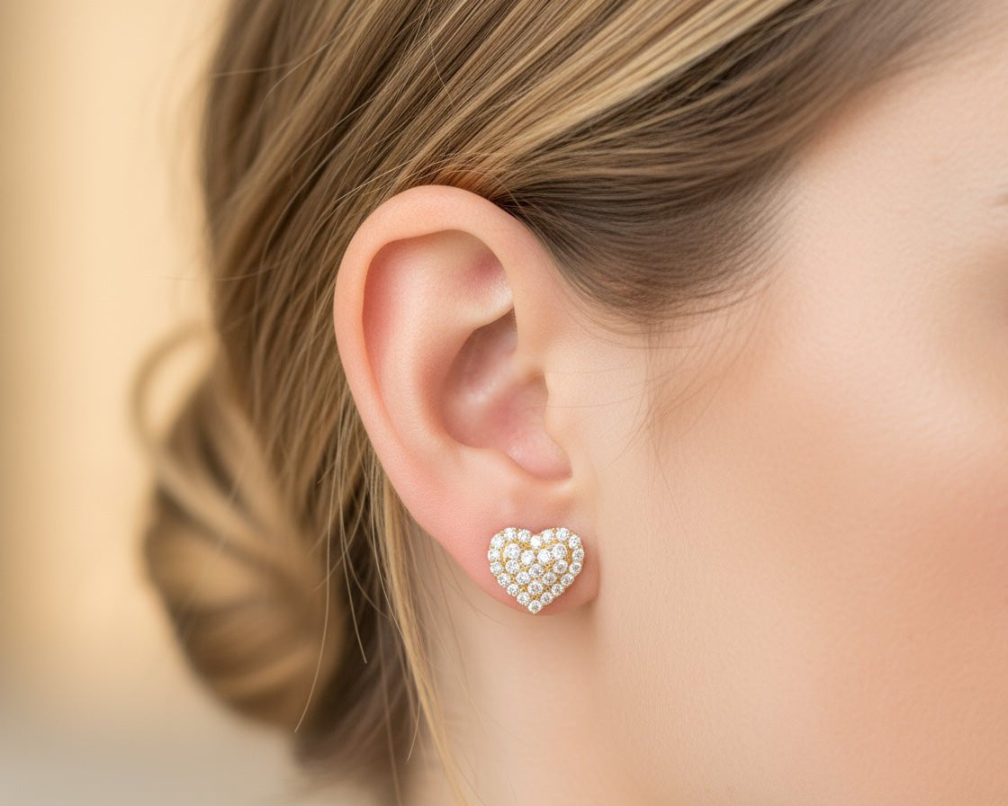 10k Gold Diamond Heart - Shaped Stud Earrings with Round Cut Pave Design 0.49ct - AVI THE JEWELER
