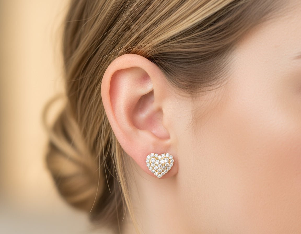 10k Gold Diamond Heart - Shaped Stud Earrings with Round Cut Pave Design 0.49ct - AVI THE JEWELER