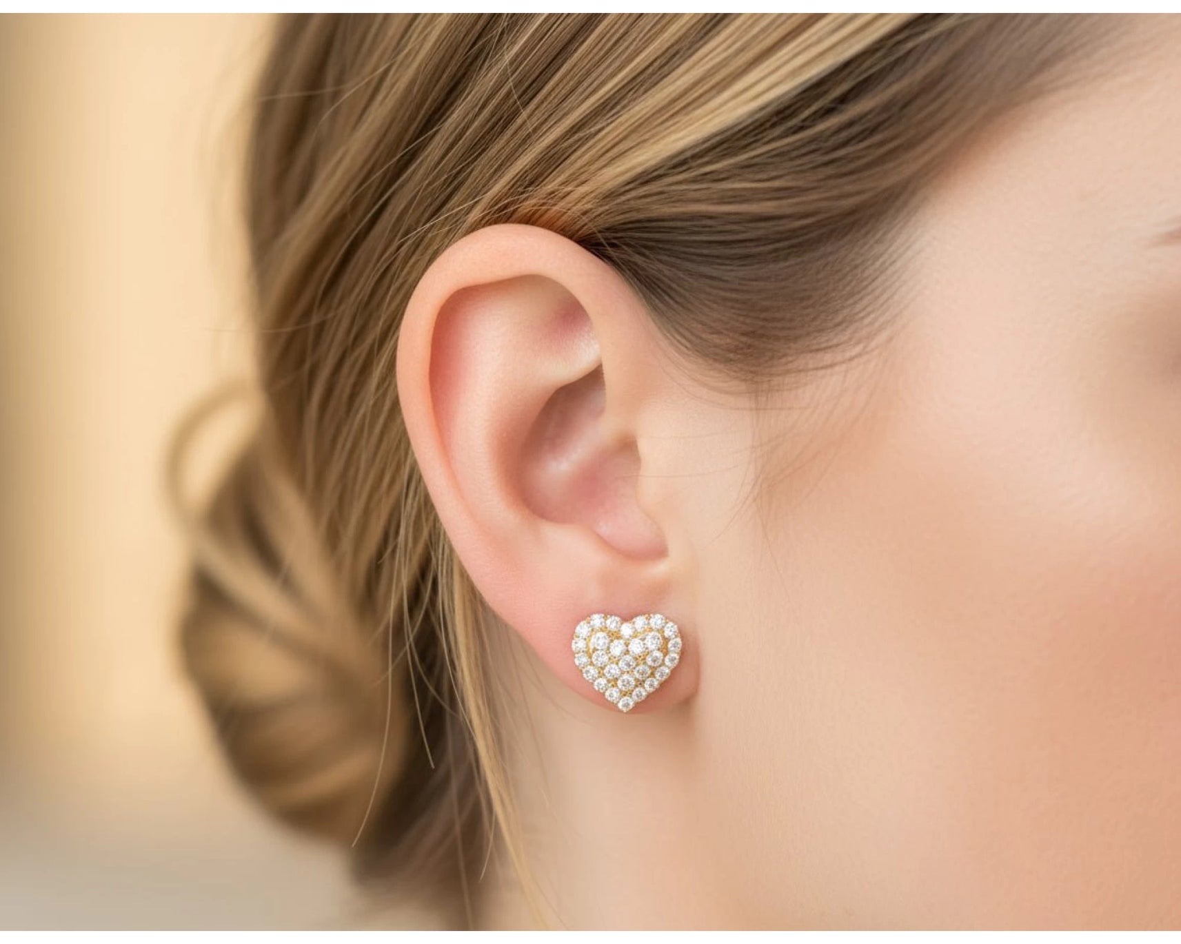 10k Gold Diamond Heart-Shaped Stud Earrings with Round Cut Pave Design 0.49ct – view 2