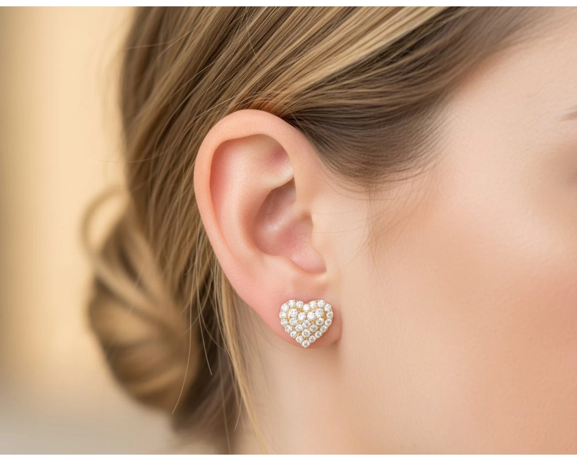 10k Gold Diamond Heart-Shaped Stud Earrings with Round Cut Pave Design 0.49ct – view 2