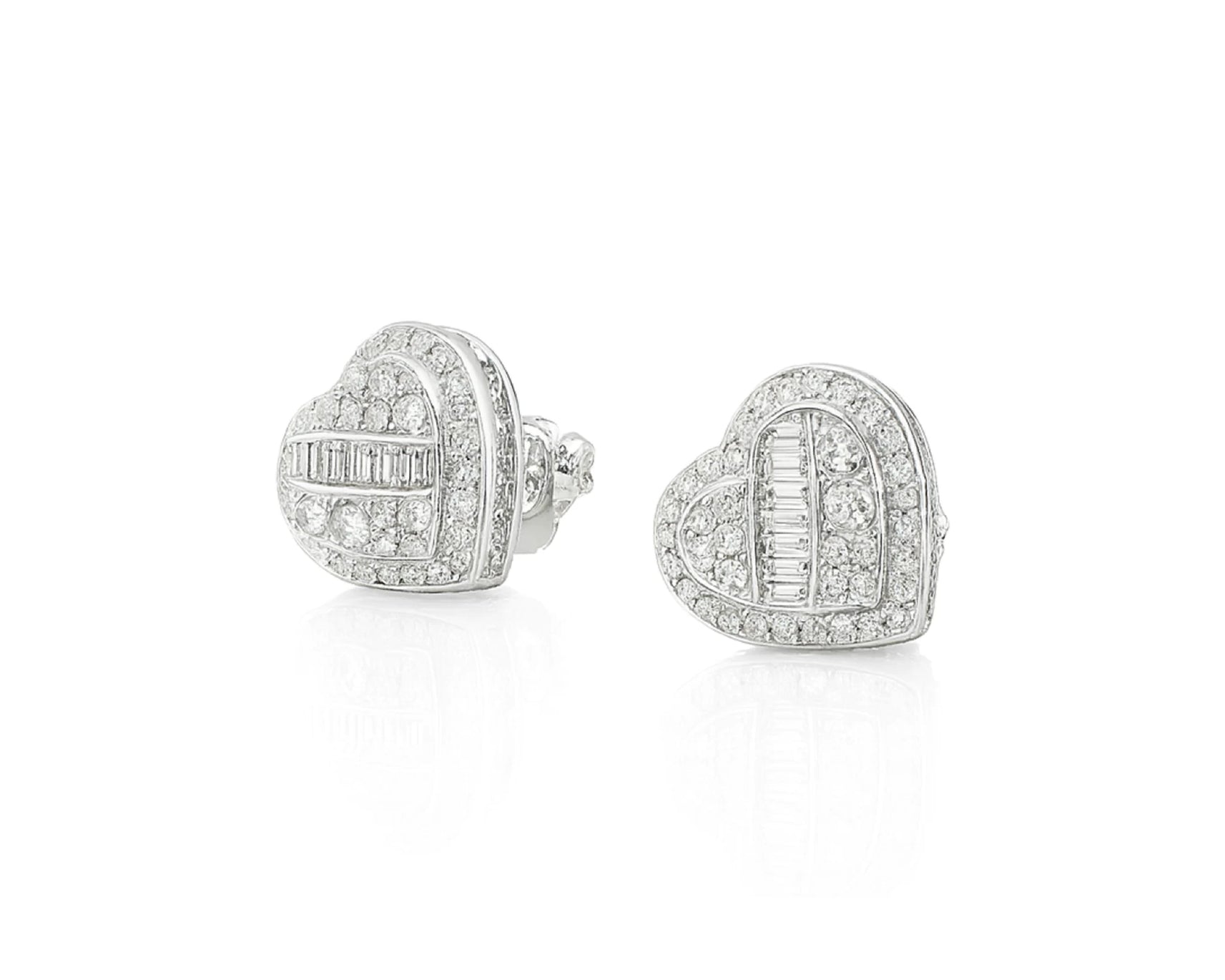 10K Gold Diamond Heart Stud Earrings with Baguette Accents 0.50 CT – lifestyle 3616