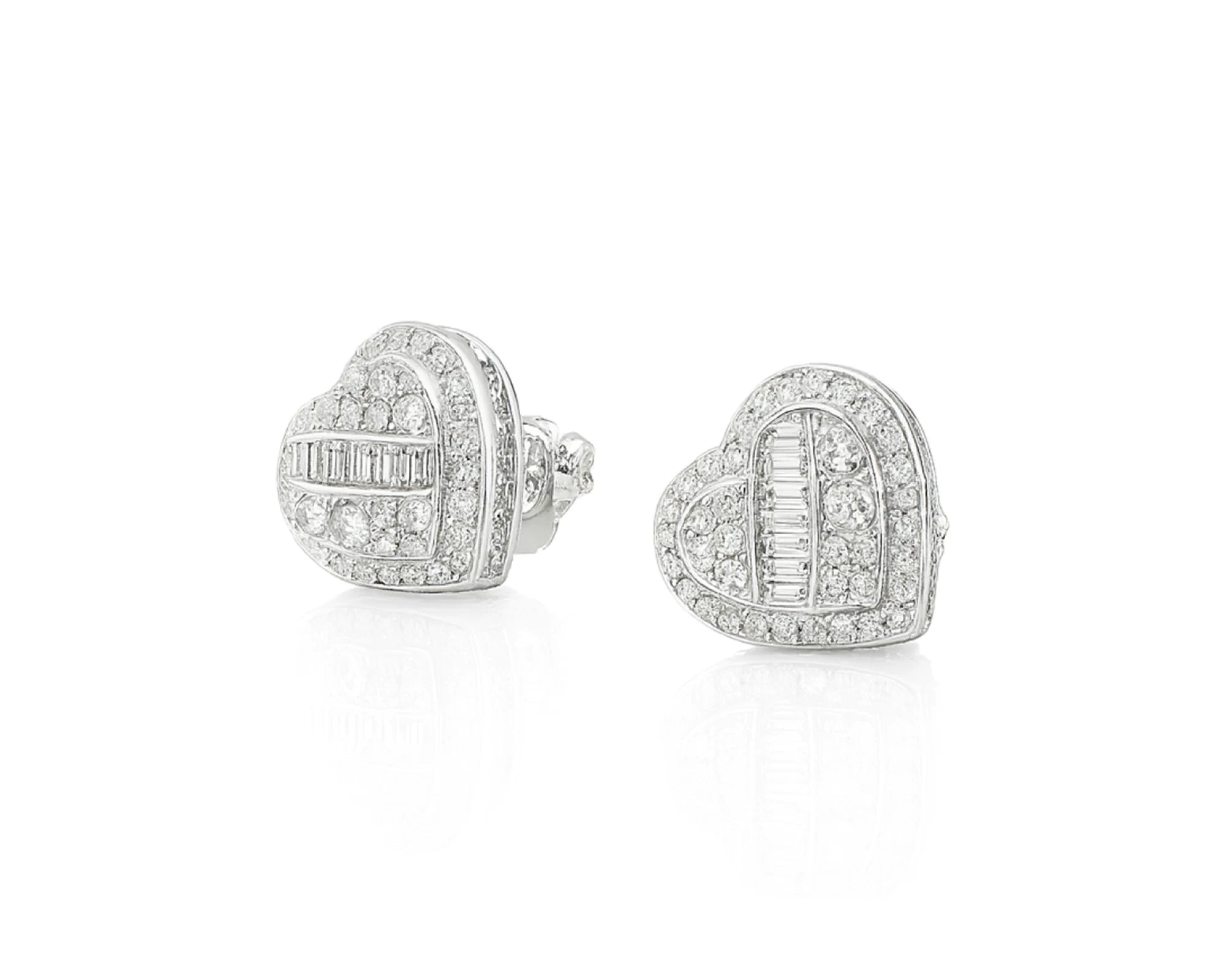 10K Gold Diamond Heart Stud Earrings with Baguette Accents 0.50 CT – lifestyle 3616