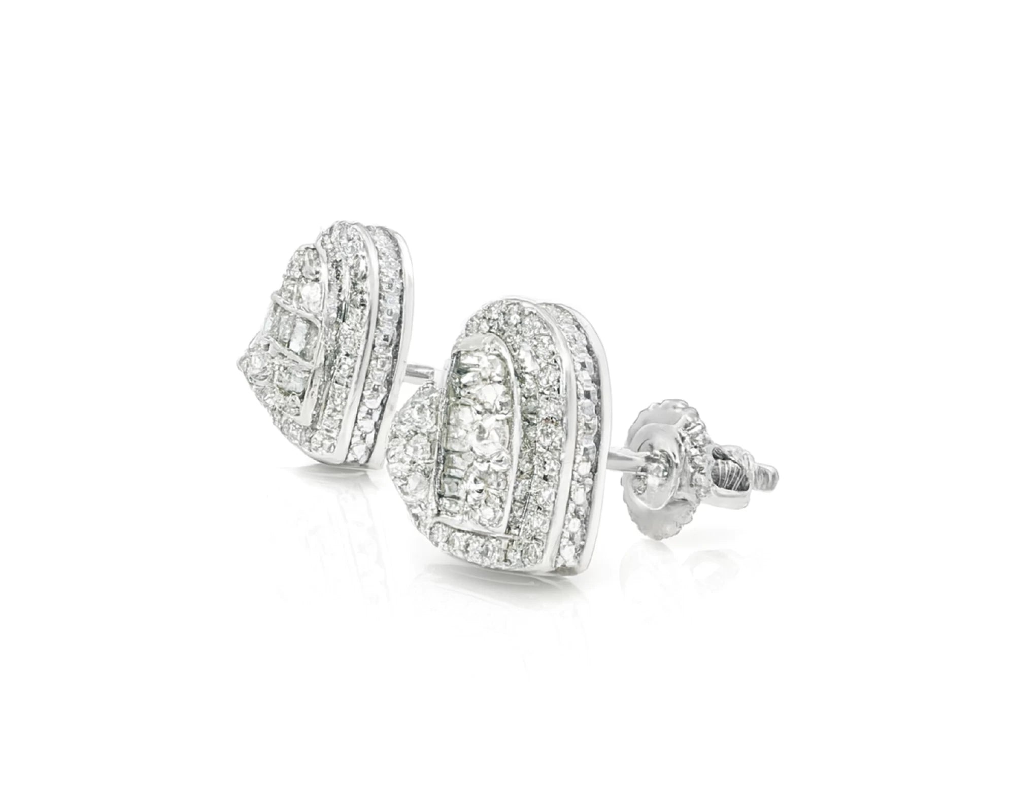 10K Gold Diamond Heart Stud Earrings with Baguette Accents 0.50 CT – lifestyle 3617