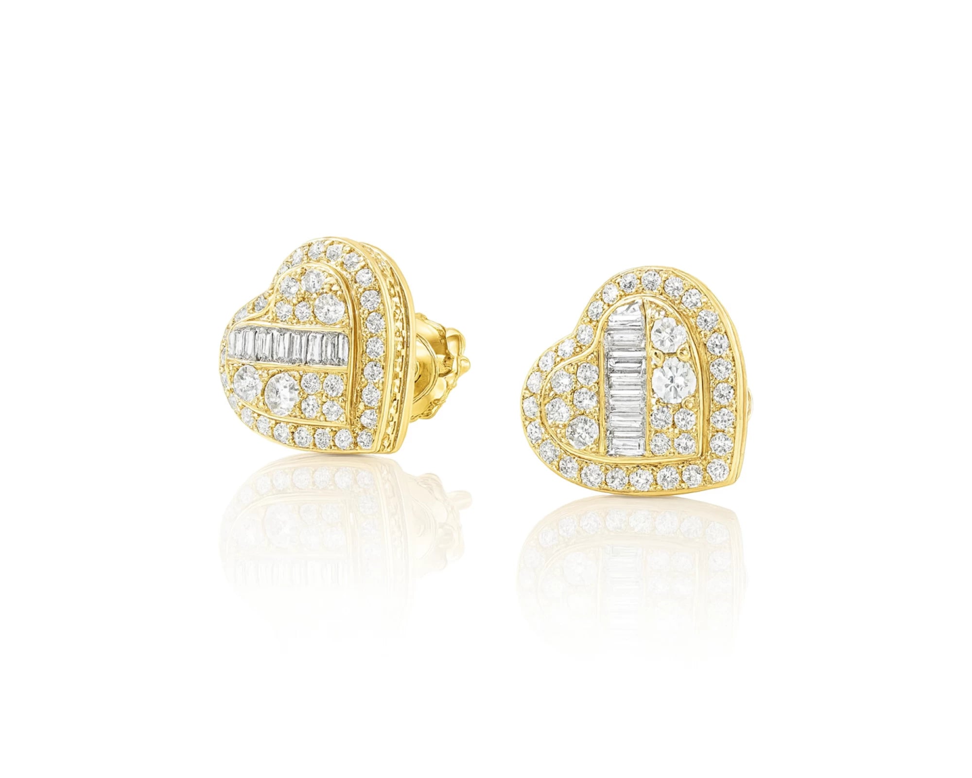 10K Gold Diamond Heart Stud Earrings with Baguette Accents 0.50 CT – lifestyle 3618