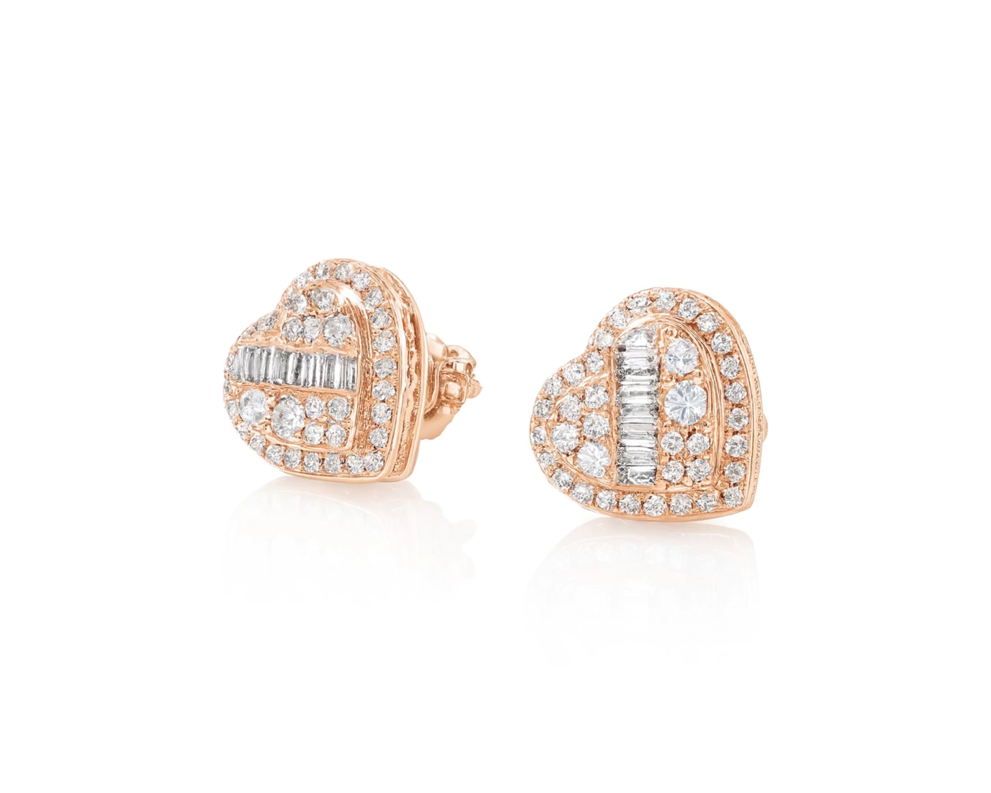 10K Gold Diamond Heart Stud Earrings with Baguette Accents 0.50 CT – lifestyle 3619