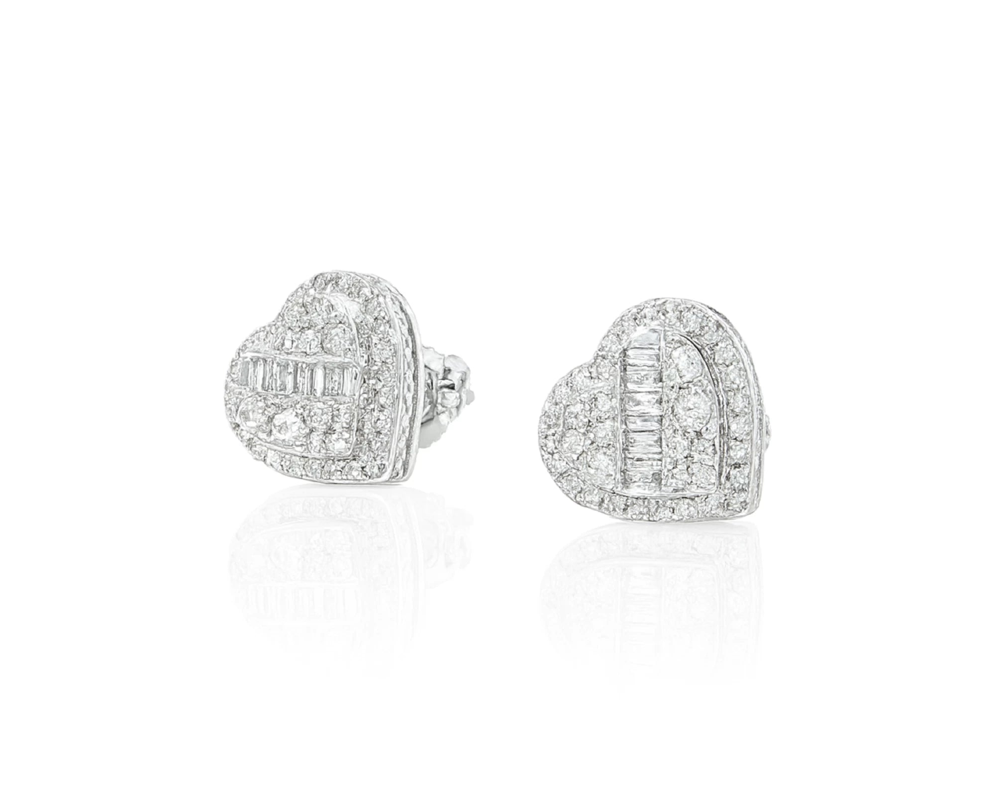 10K Gold Diamond Heart Stud Earrings with Baguette Accents 0.50 CT – lifestyle 3623