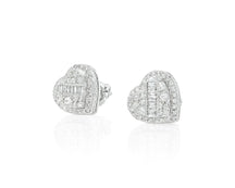 10K Gold Diamond Heart Stud Earrings with Baguette Accents 0.50 CT