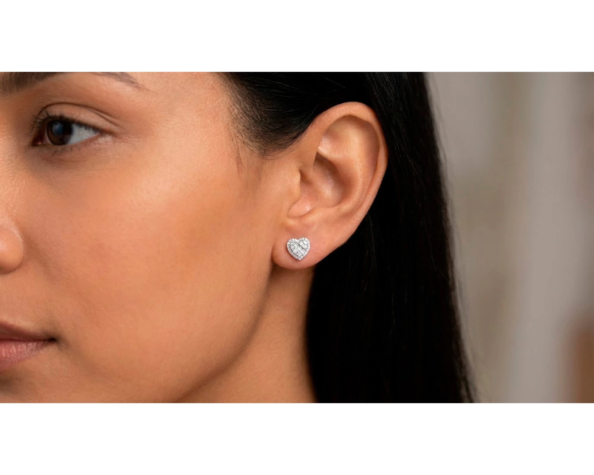 10K Gold Diamond Heart Stud Earrings with Baguette Accents 0.50 CT – view 2