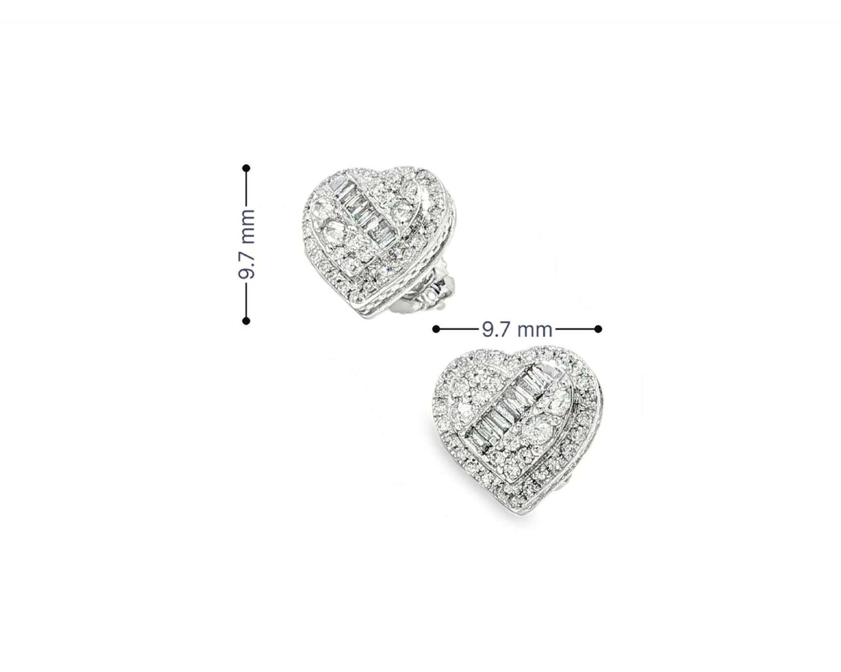 10K Gold Diamond Heart Stud Earrings with Baguette Accents 0.50 CT – view 6