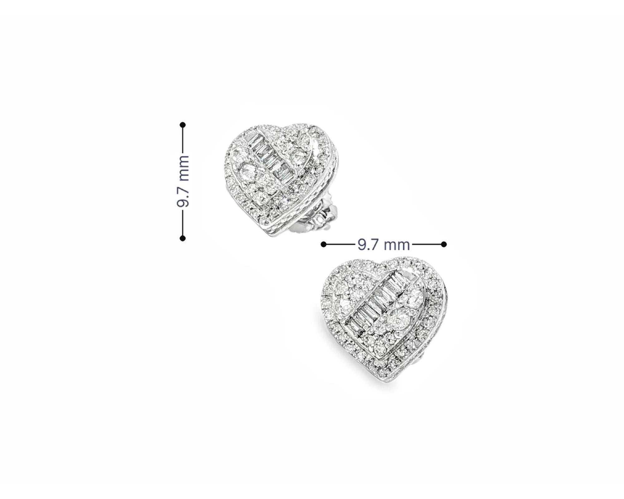 10K Gold Diamond Heart Stud Earrings with Baguette Accents 0.50 CT – view 6