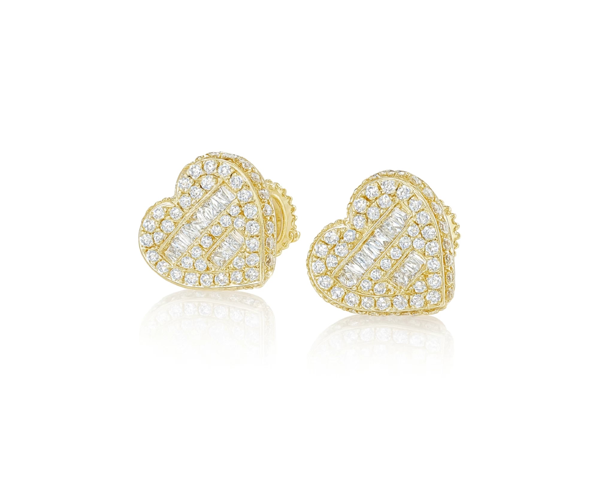 10K Gold Diamond Heart Stud Earrings with Baguette & Round Pavé 0.66ct – lifestyle 3281
