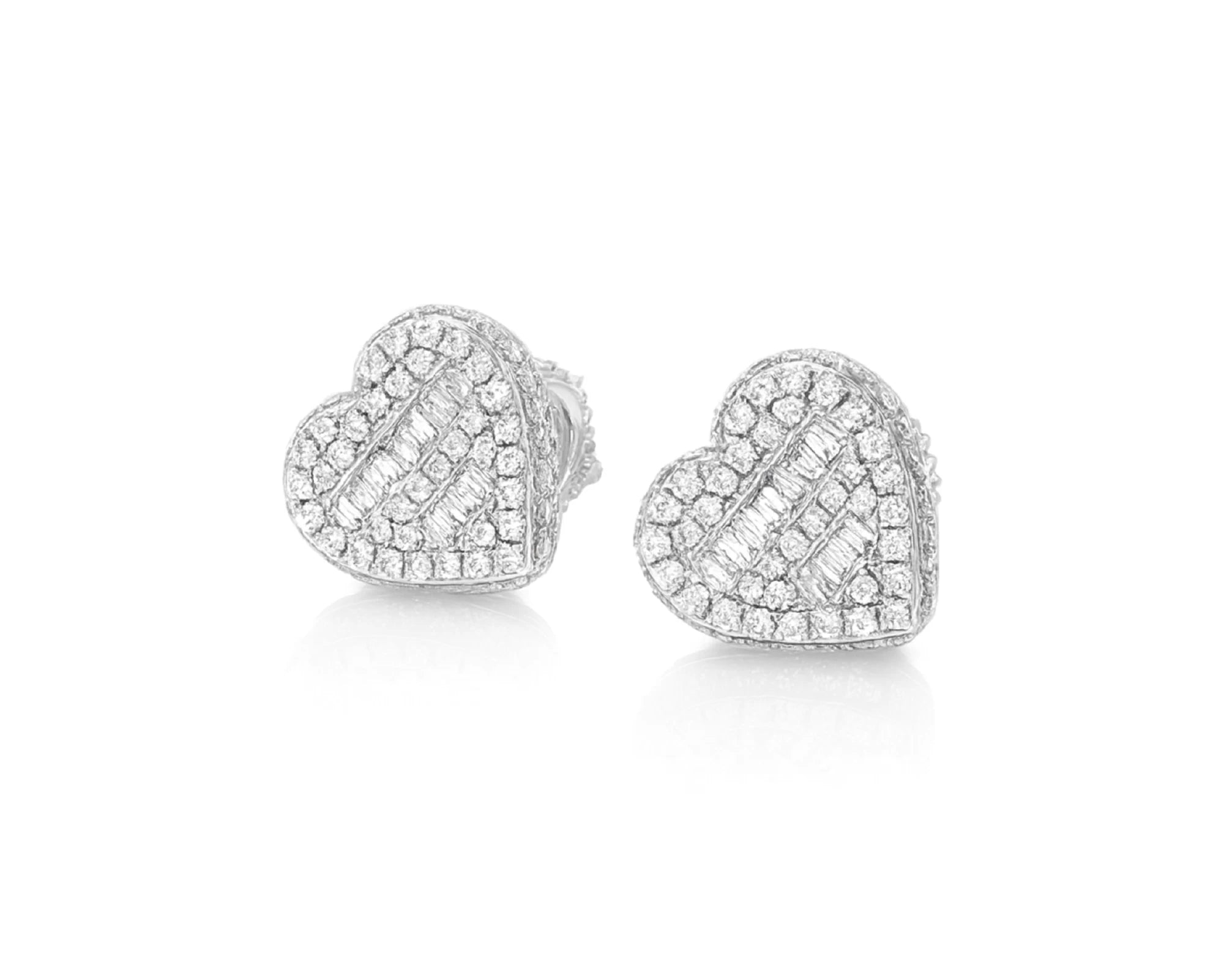 10K Gold Diamond Heart Stud Earrings with Baguette & Round Pavé 0.66ct – lifestyle 3282