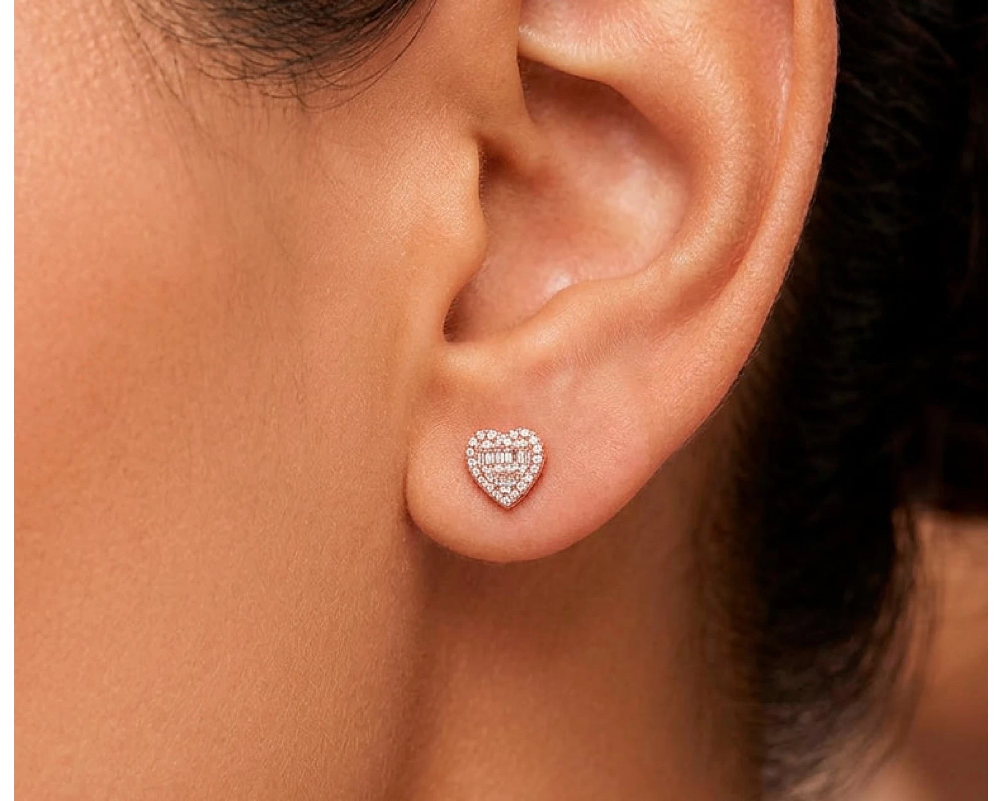 10K Gold Diamond Heart Stud Earrings with Baguette & Round Pavé 0.66ct – view 2