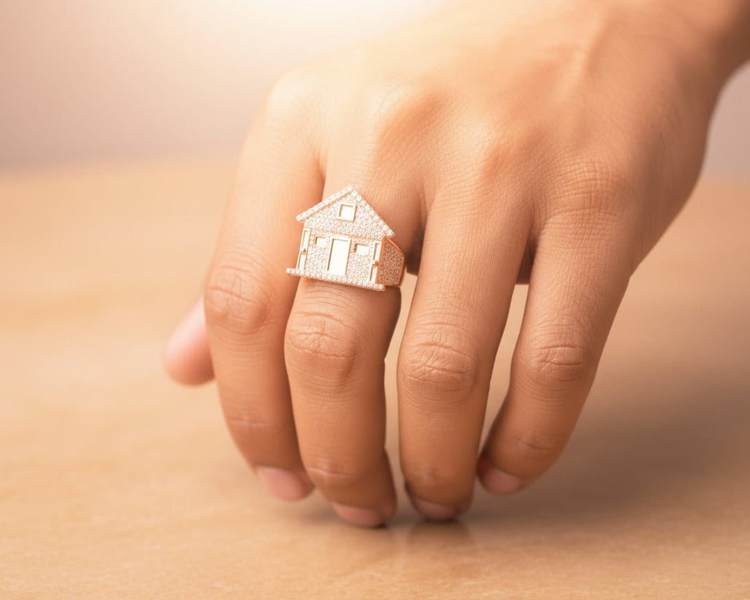 10k Gold Diamond House - Shaped Ring with Round Cut Accents 2.25ct - AVI THE JEWELER