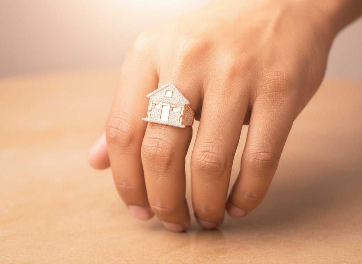 10k Gold Diamond House - Shaped Ring with Round Cut Accents 2.25ct - AVI THE JEWELER